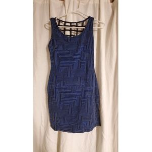 Black and blue geometric dress with fun back